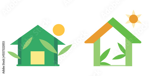 Beautiful eco friendly bamboo styled house vector home design art set