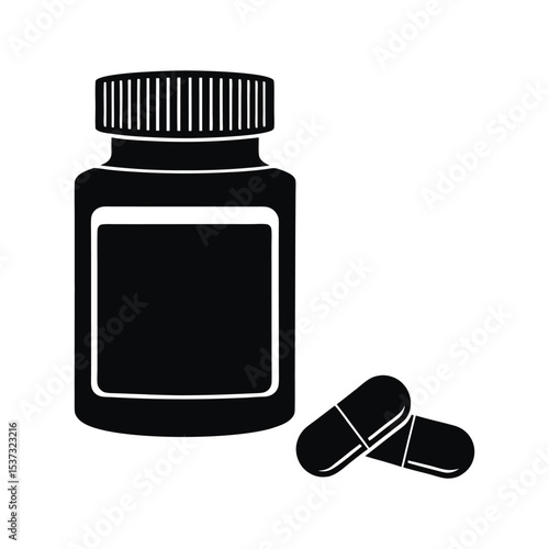 A vector illustration of an isolated, blank medicine bottle, ideal for showcasing pharmaceutical drugs, pills, or liquid medication minimalist medicine bottle silhouette icon