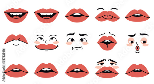 Colorful cartoon mouth expressions for character design and animation projects vector illustration