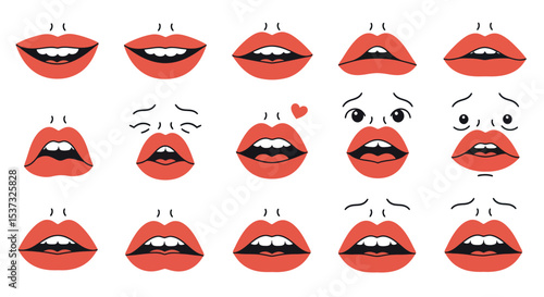 Collection of cartoon mouth expressing various emotions for design projects vector illustration