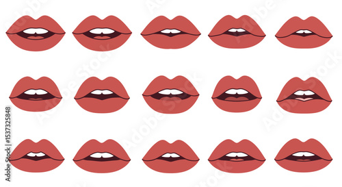 Colorful collection of red lip expressions for design and art projects vector illustration