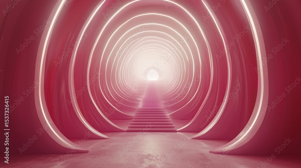 Fototapeta premium Pink oval tunnel with glowing light