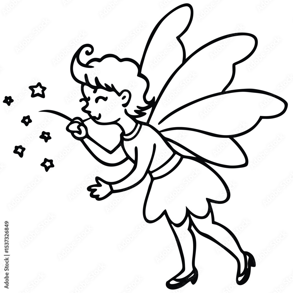 Fototapeta premium Cute fairy blowing sparkling stars illustration