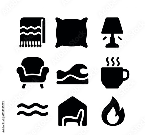 Mindful Break Icons. Solid, filled icons set of digital detox and mindful breaks: phone icon, pause icon,