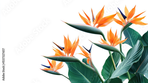 Fototapeta Naklejka Na Ścianę i Meble -  Bird of Paradise tropical flowers on white background, set