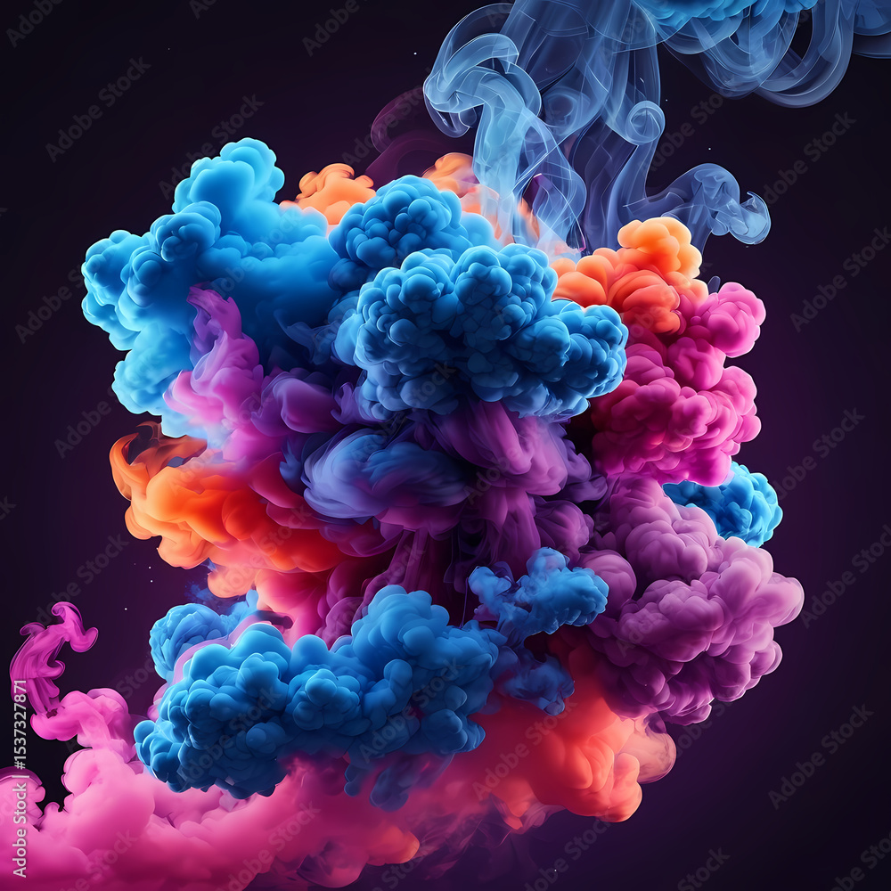 Obraz premium Abstract Pink Purple Orange Blue Smoke Cloud Digital Art 