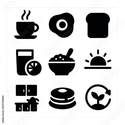 Romantic Dinner Icons. Solid, filled icons set of romantic dinners and cozy meals: candle icon, wine glass,