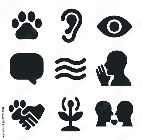 Joyful Interaction Icons. Solid, filled icons set of joyful and meaningful interactions: laughter icon, joy