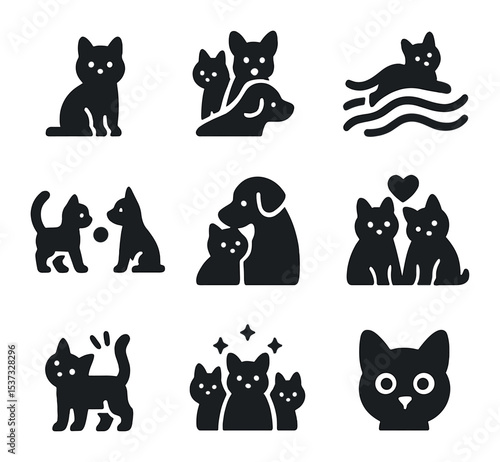 Animal Consciousness Icons. Solid, filled icons set of exploring the consciousness of animals: paw icon,