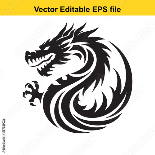 Intricate Dragon Circle Design A Powerful Symbol of Strength and Mysticism in Tattoo Art, Vector Graphic Illustration Emblem