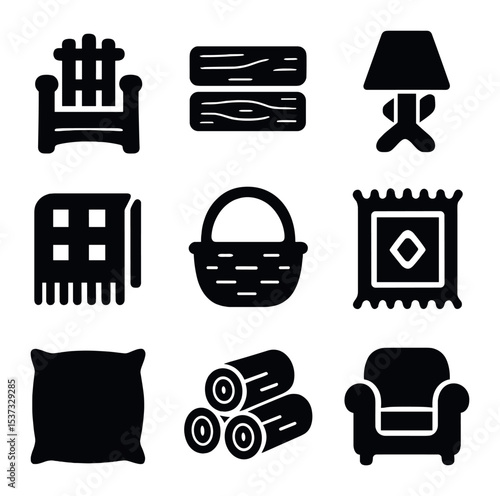 Kitchen Creativity Icons. Solid, filled icons set of kitchen creativity and healthy snacking: happy whisk, oat