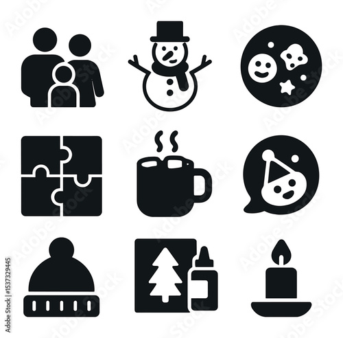 Nature-Inspired Icon Set. Solid, filled icons set of blending indoors with natural elements: indoor plant,
