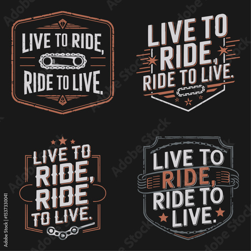Live to Ride, Ride to Live: Vintage Motorcycle & Biker Lifestyle Graphic Design Collection for Apparel, Posters, and Merchandise – Distressed Retro Emblem Set with Chain & Wing Elements