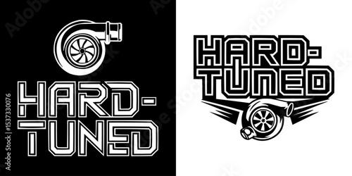 "Hard-Tuned" Automotive Turbocharger Engine Graphic Design for Car Enthusiasts, Tuning Shops, and Racing Apparel – Performance and Speed Illustration