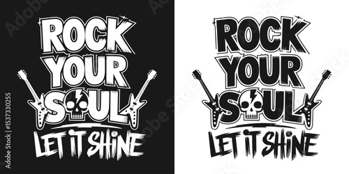 Rock Your Soul Vector Art: Grunge Music Design with Skull and Guitars - Black and White Graphic for T-Shirts & Print