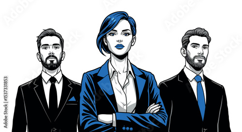 Professional team portrait with confident business leaders in formal attire vector illustration