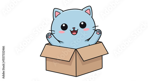 Cute cartoon cat in a box for animal lover's design ideas vector illustration