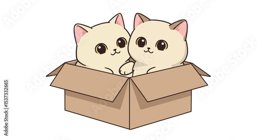 Adorable kittens in a cardboard box - cute animal companionship concept vector illustration