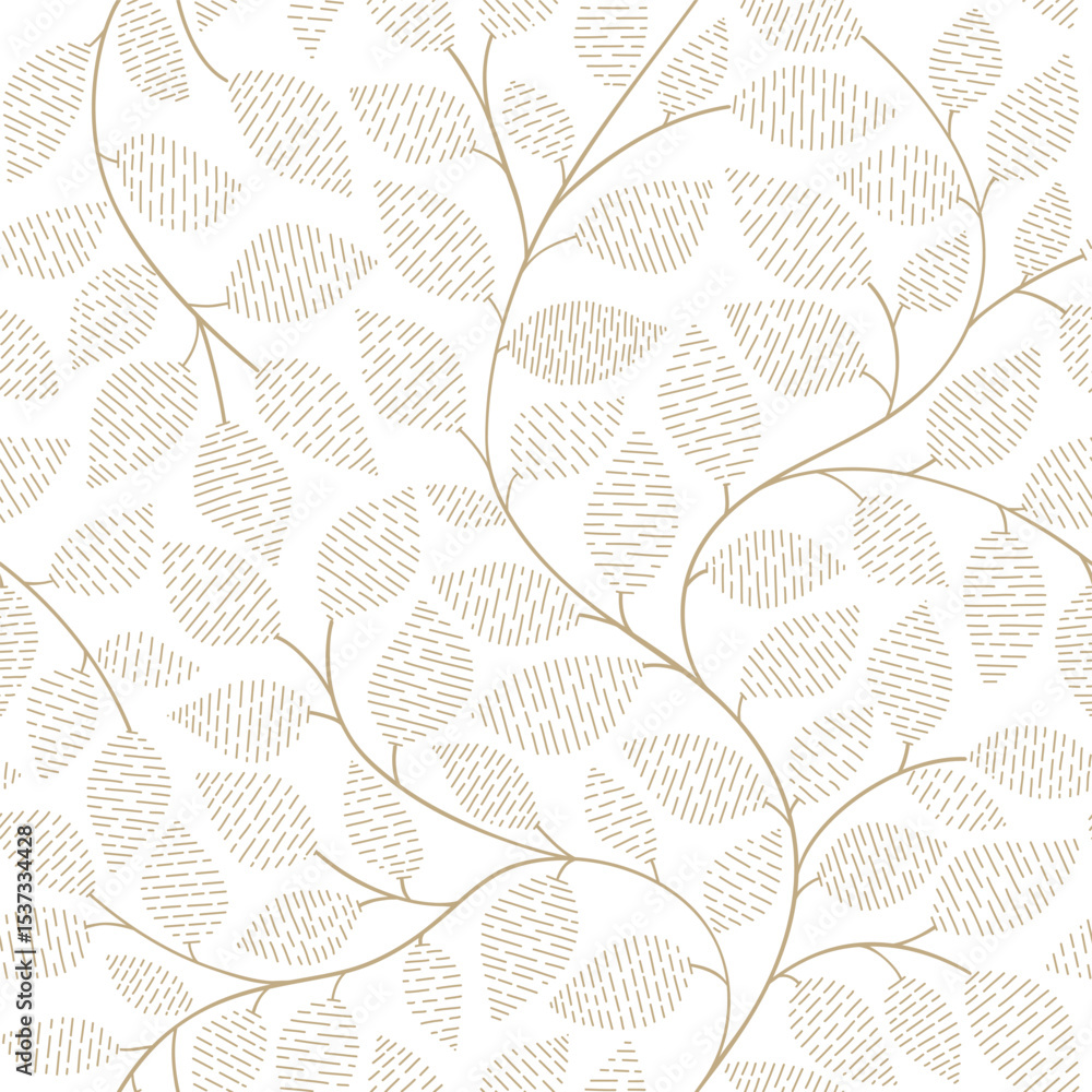 Seamless grey and white floral background with leaves. Hand drawn minimal abstract organic shapes pattern. Delicate vector white abstact pattern with grey terracotta leaves.