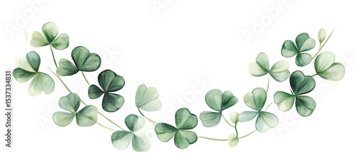 Watercolor Green Clover Wreath, Botanical Illustration, Floral Design Element