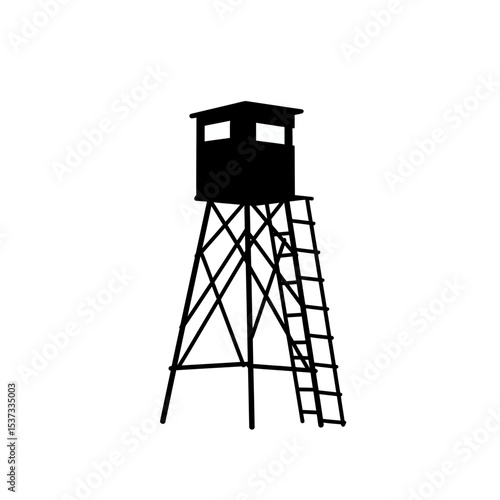 Silhouette of a hunting blind with ladder on tower