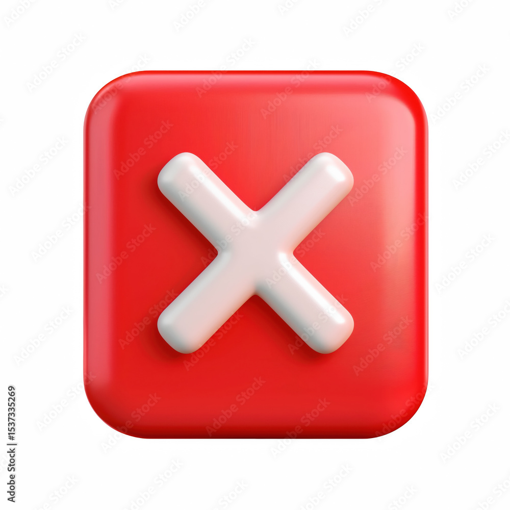 Obraz premium 3D red button with white X mark, isolated on transparent background.