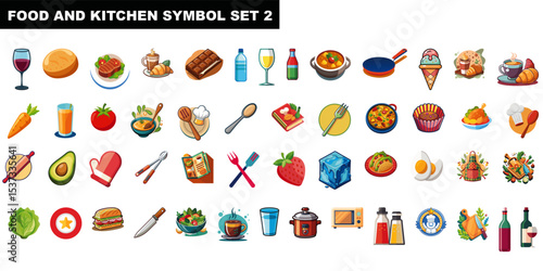 Colorful Vector of Food, Drinks, and Kitchen Items – Set 2