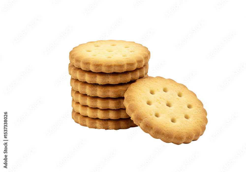 A stack of goldenbrown crackers, isolated on transparent background, with one cracker resting beside them A stack of goldenbrown crackers, isolated on transparent background, with one cracker resting beside them