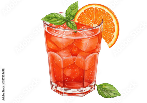 Wallpaper Mural A refreshing aperol spritz, isolated on transparent background, garnished with orange and basil Torontodigital.ca