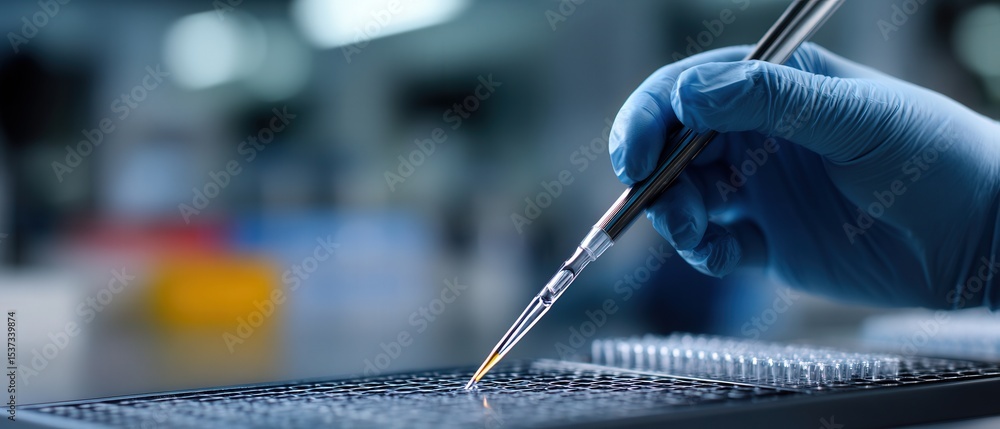 custom made wallpaper toronto digitalScientist hand in glove using micro pipette for scientific research in laboratory Concept of medical, pharmaceutical, and healthcare innovation