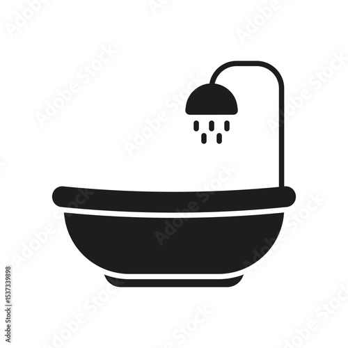 Bathtub With Showerhead Solid Icon. Bathroom Hygiene, Relaxation, And Personal Care Silhouette Symbol. Home Spa Experience. Isolated Vector Illustration