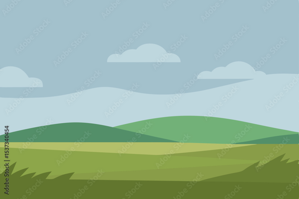 Fototapeta premium Serene Landscape Rolling Green Hills Under a Calm Sky