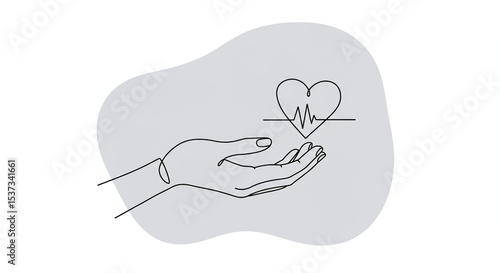 Hand holding heart with lifeline; minimal illustration