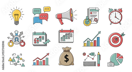 Illustrative Business Development Symbols for Growth and Strategic Planning