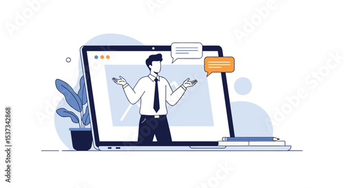 Online Meeting Via Video Conference Presentation or Training Concept