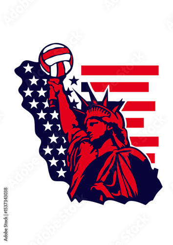 volleyball statue liberte usa amerique drapeau design
