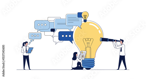 Teamwork and brainstorming process concept with idea sharing and collaboration approach