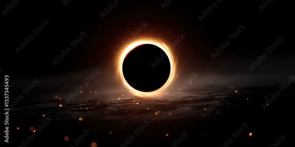 Obraz premium Dramatic Black Hole With Glowing Ring Against Dark Background, Representing Scientific Exploration