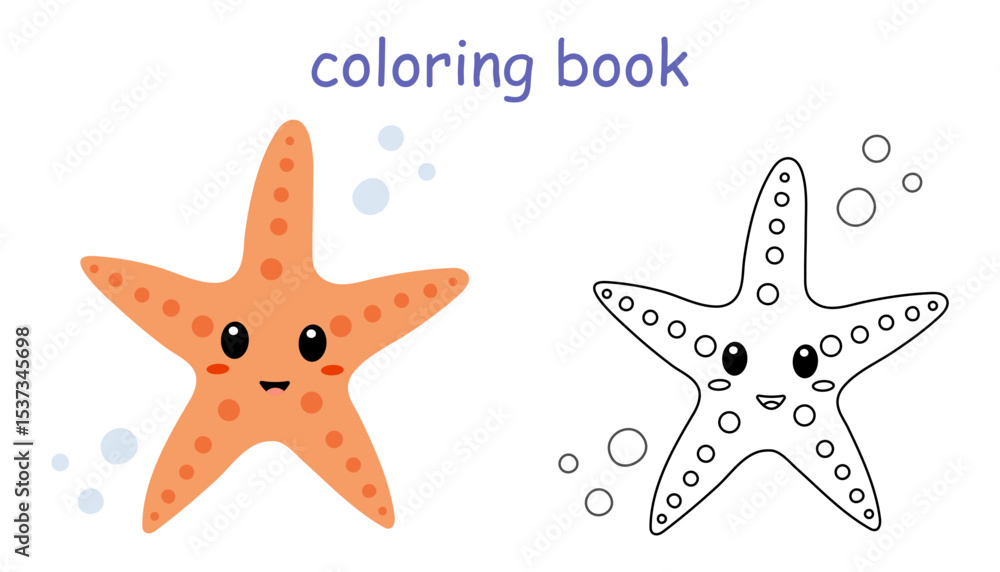 Creative coloring book page featuring cute starfish with vibrant colors and friendly faces for children Creative coloring book page featuring cute starfish with vibrant colors and friendly faces for children