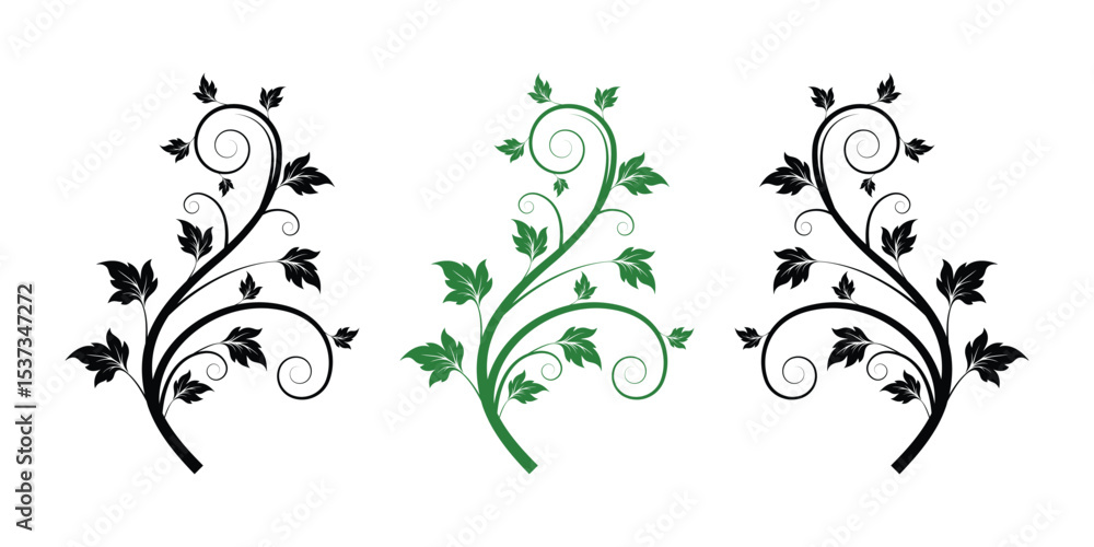 Elegant Flowing Vines with Leaves Vector EPS for Nature, Floral, and Decorative Designs Elegant Flowing Vines with Leaves Vector EPS for Nature, Floral, and Decorative Designs