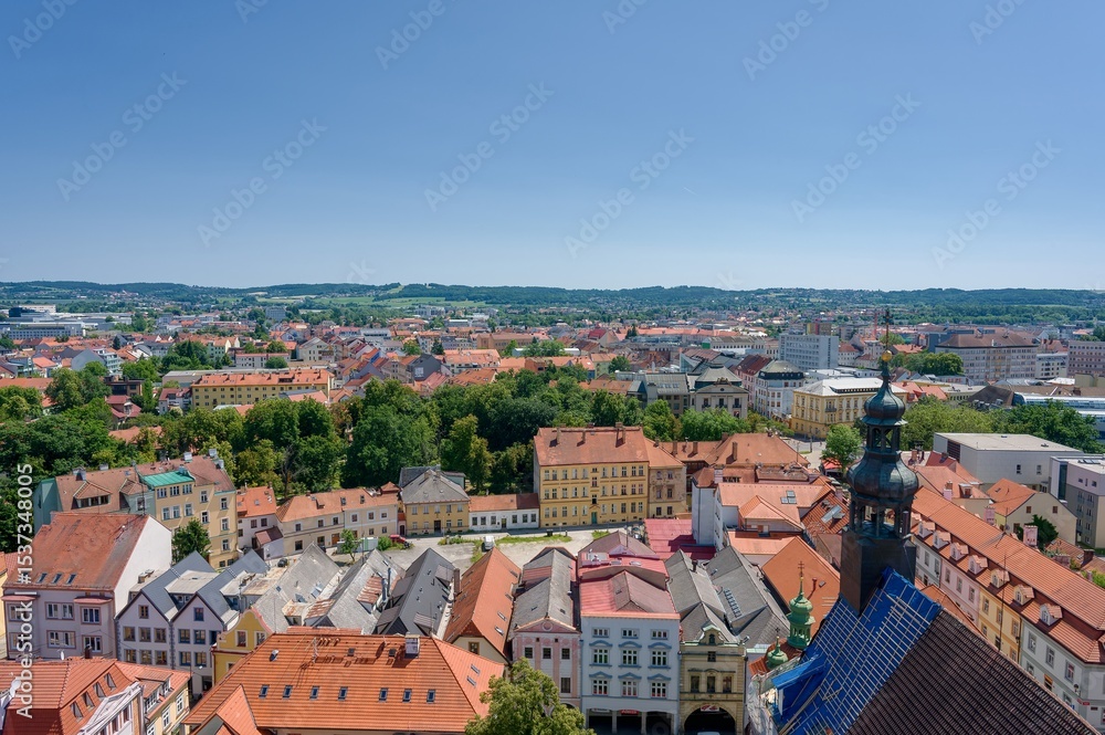 Obraz premium View of České Budějovice from the Black Tower, sunny day in June