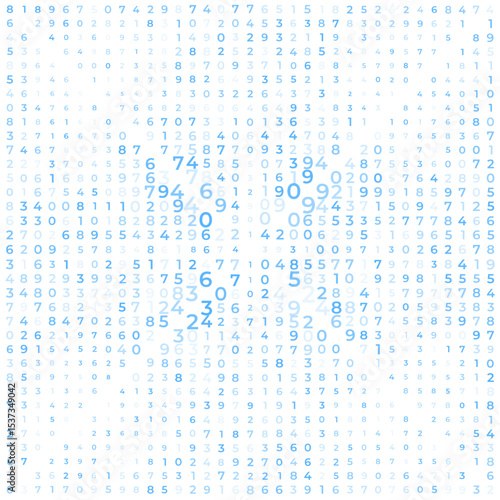 Digital data array, lots of numbers digits in Digital Pattern, abstract math background, big data array concept, white and blue colors