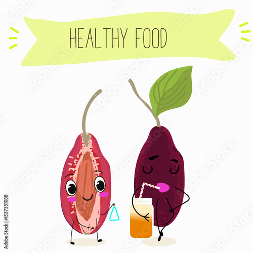 Cherry, fruit, dogwood, cornelian, cornus, characters. Vector hand drawn  illistration.