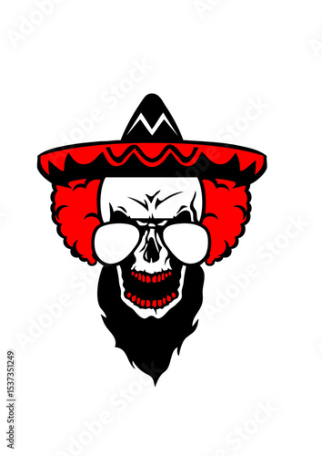  tete de mort clown chapeau mexicain halloween lunette barbe