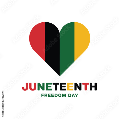 juneteenth freedom day heart icon with red black green yellow color stripes symbolizing african american heritage and liberation