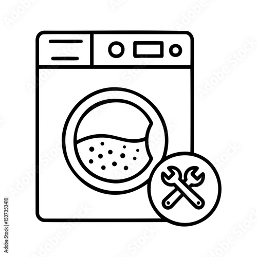 Washing machine repair icon, tools and appliance illustration, minimalistic line design