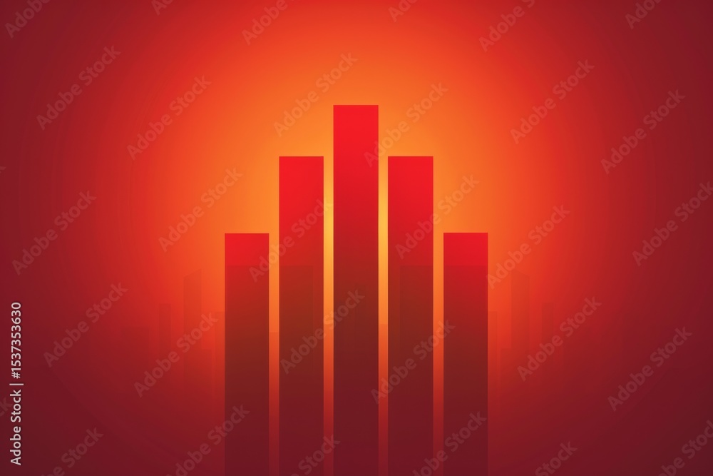 Fototapeta premium Minimalistic red background with vertical orange bars, geometric design