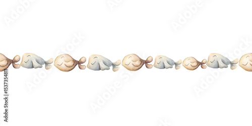 Photography Cute grey beige sea fish animals seamless border