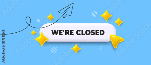 Closed search bar. Share plane line icon. We are closed. Business closure sign. Store bankruptcy symbol. Search button with 3d sparkles. Vector