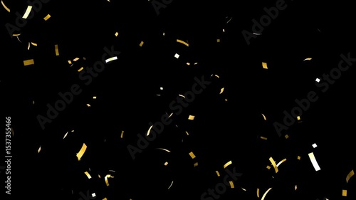 Shiny Metallic Gold Confetti Burst No Blur Crisp Edges on Black Background from Center Bottom Edge Quick Animation Looping Isolated Key Out 4K 30fps